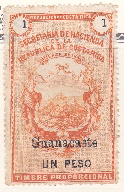 Costa Rica Guanacaste Revenue tax Stamp 1885 Mena #GR5 Type G2 - 1 peso Unused.