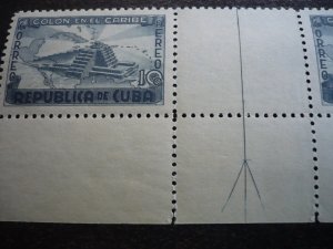 Stamps - Cuba - Scott# C37 - Mint Hinged Gutter Strip of 2 Stamps