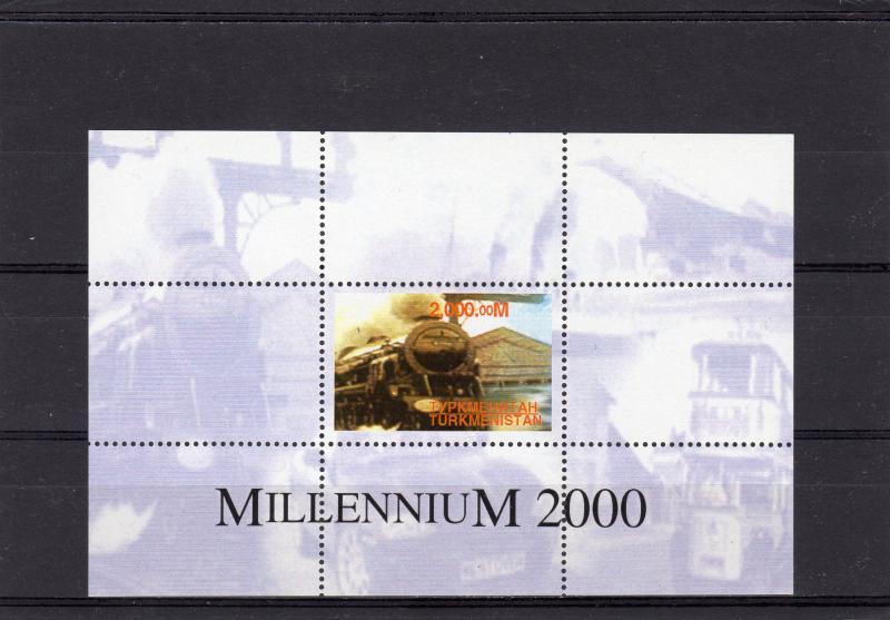 Turkmenistan 2000 Steam Train-Concorde-Millennium 2000 Souvenir Sheet Perforated