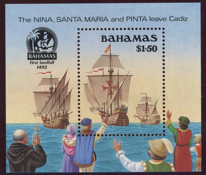 Bahamas #692 Discovery of America Heraldic Lion Souvenir Sheet 1990 Mint NH VF