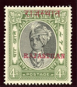 India - Rajasthan 1950 4a black & grey-green superb MNH. SG 22. Sc 22.