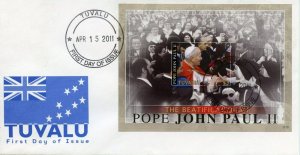 TUVALU  2011 BEATIFICATION OF POPE JOHN PAUL II IMPERF S/SHEET ON FDC