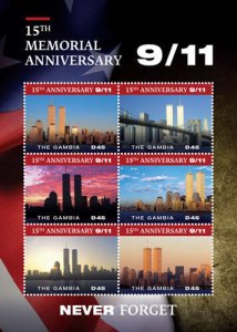 Gambia 2016 - 15TH MEMORIAL ANNIVERSARY OF 9/11 SHEET OF 6 STAMPS MNH