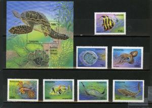 TANZANIA 1995 Sc#1404-1411 FISH & CORALS SET OF 7 STAMPS & S/S MNH 