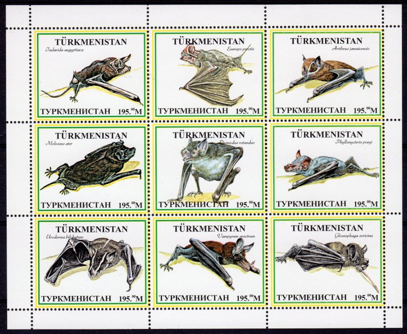 Turkmenistan 1999 BATS Sheetlet (9) #2 Perforated MNH