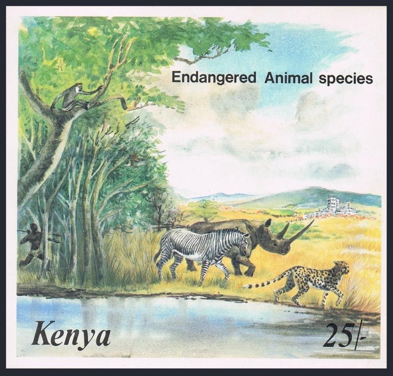 Kenya 359 sheet,MNH.Michel Bl.26. Endangered Wildlife,1985.Hunter pursing game.