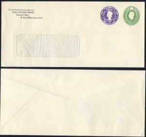 ESC868 KGVI 1 1/2d Green and QEII 3d Purple Stamped to Order Envelope Mint