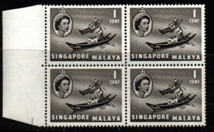 SINGAPORE SG38 1955 1c  DEFINITIVE BLOCK OF 4  MNH