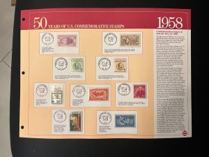 1958 50 YEARS OF U.S. COMMEMORATIVE STAMP Albums Panel of stamps