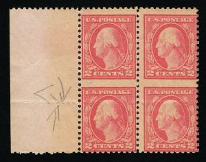 GENUINE SCOTT #499 MINT OG NH 1917 TYPE-I ROSE MAJOR EFO MIS-PERF BLOCK OF 4