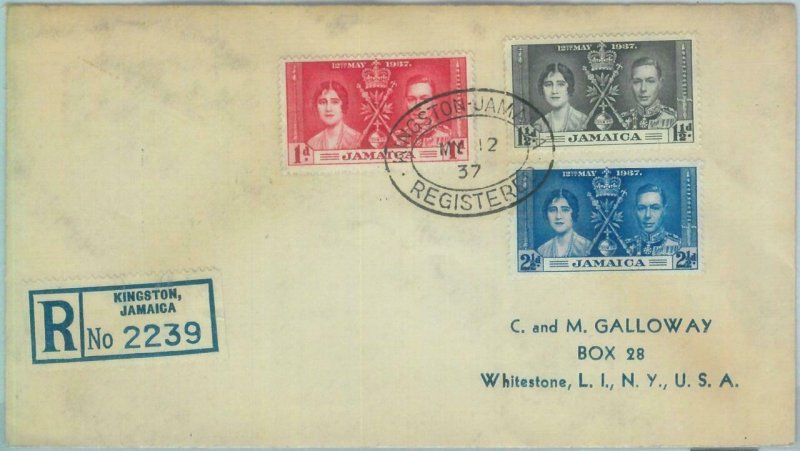 83375 - JAMAICA  - POSTAL HISTORY - Registered  FDC COVER 1937 - ROYALTY