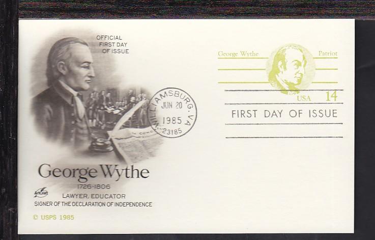 US UX108 George Wythe 1985 Artcraft U/A FDC F773