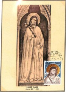 90085 -  VATICAN - Postal History -  MAXIMUM CARD -  SAINT CLAIRE Religion 1954