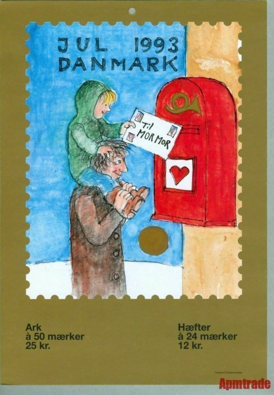 Denmark. Christmas Seal. 1993.1 Post Office,Display,Advertising Sign.Mailman,Box