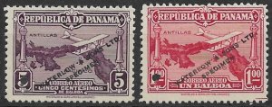 PANAMA 1930 Airplane Over Map of Panama Color Trial Set of 2 Sc C10,C14 SPECIMEN