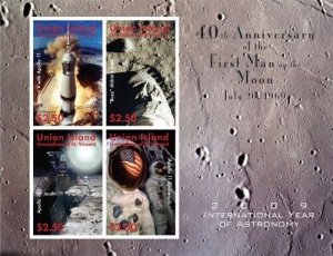 Union Island 2009 - First man on the Moon Sheet of 4 Perforated Stamps MNH