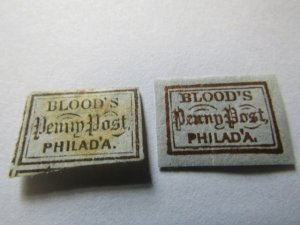 US Local Stamps 1848, Set of 2 Stamps, Scott # 59L6 and 59L? MH NG,Blood'...
