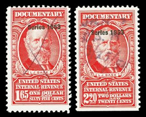 Scott R635, R637 $1.65 & $2.20 1953 Dated Red Revenues Used F-VF Cat $10.50