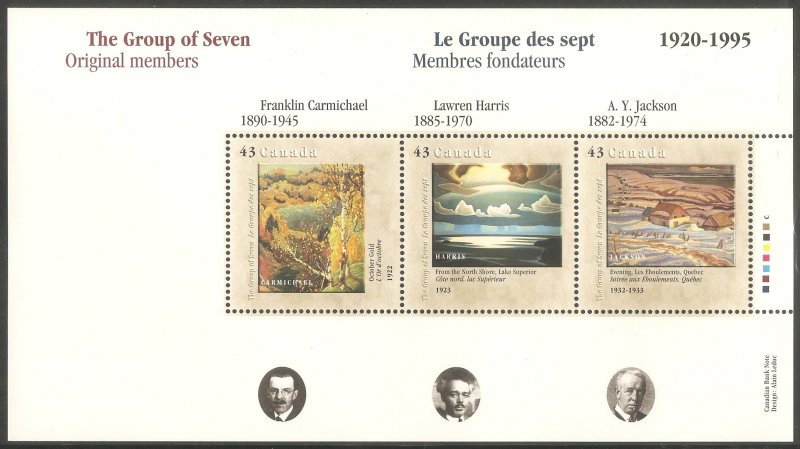 CANADA Sc# 1559 - 1561 MNH FVF Set-3x Souv Sheet Art paintings