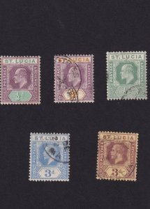 St. Lucia, Mixed Lot,  Scott 43 (MNG), 47, 64, 68, 83 (Used)