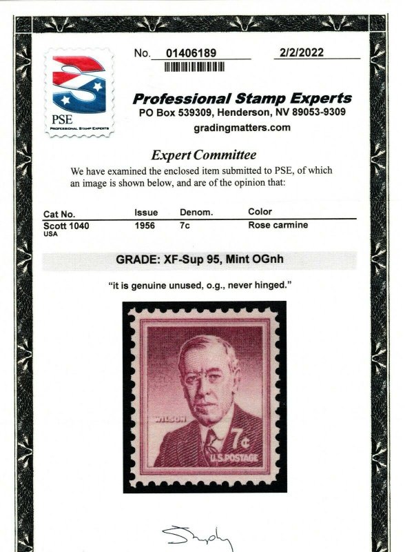 MOstamps - US #1040 Mint OG NH Grade 95 with PSE Cert - Lot # MO-3434 SMQ $40 