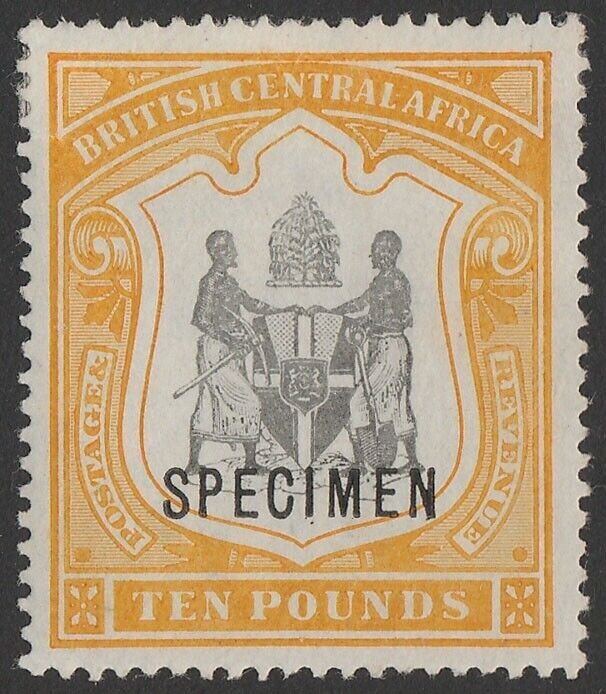 BRITISH CENTRAL AFRICA 1897 Arms £10 SPECIMEN. normal cat £12,000.