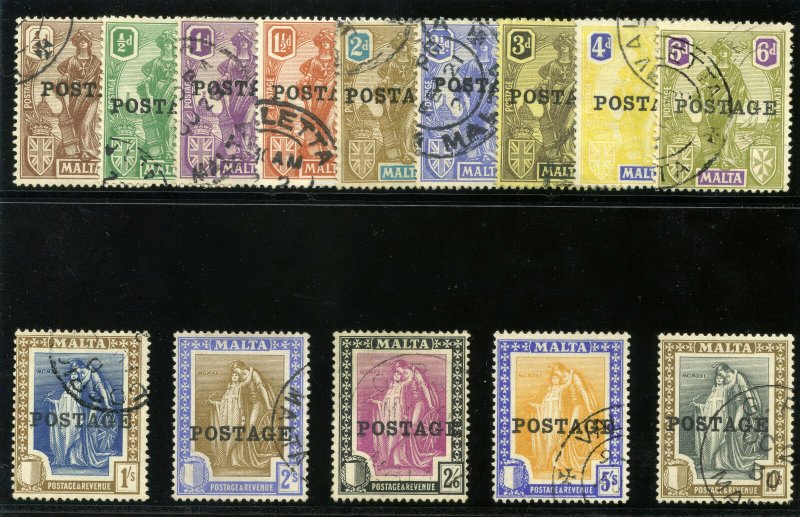 Malta 1926 KGV set complete very fine used. SG 143-156. Sc 116-129.