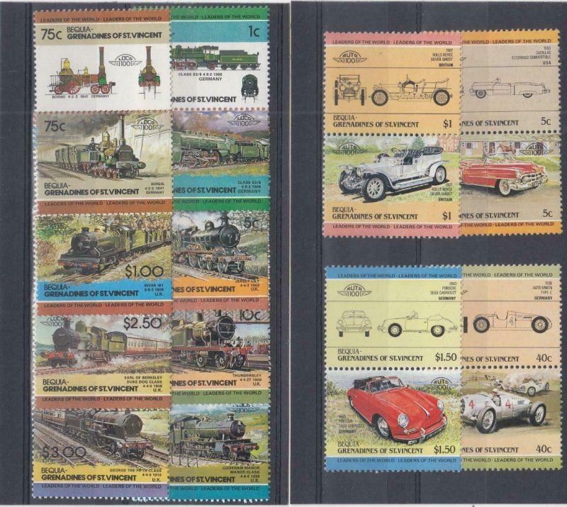 ST. VINCENT GRENADINES (MM281,A)  VF-MH VARc,$ 1984  BEQUIA CARS /TRAINS PAIRS 