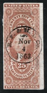 US Sc R50a Red 25¢ Warehouse Nov 3, 1863 Circular Handstamp Cancel