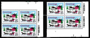 United States Christmas Stamps Scott 2400 1988 Sleigh & Village Blocks of Four