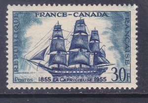 France 773 MNH OG 1955 Corvette La Capricieuse Voyage to Canada