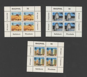 1972 Rhodesia Scott #275b, 277b, 279b - Rhophil Mini Sheets MNH