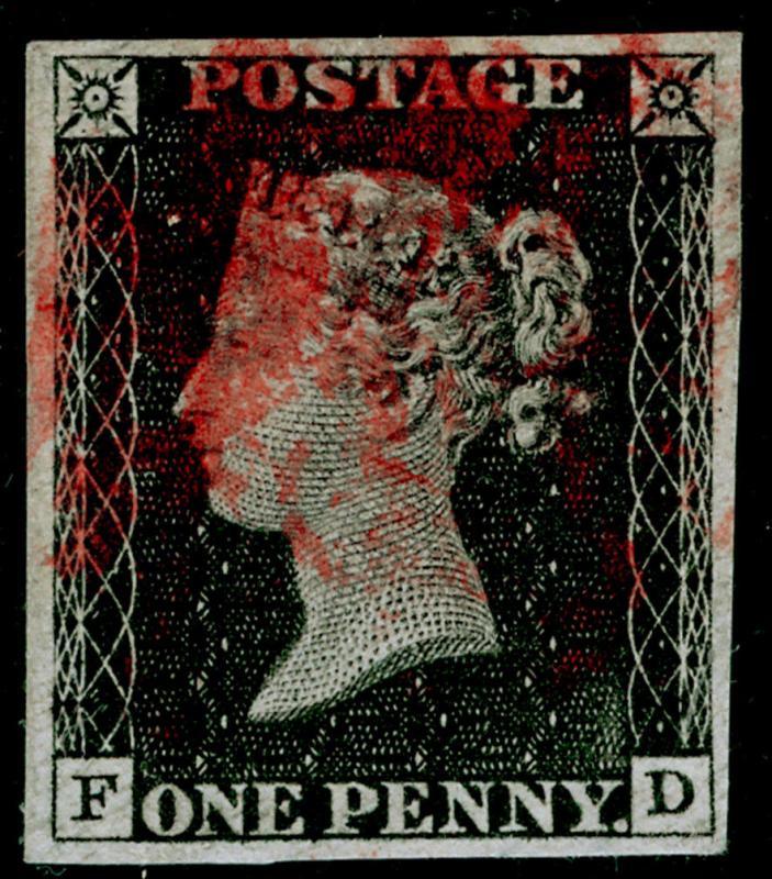 SG3, 1d grey-black PLATE 2, FINE USED. Cat £525. RED MX. 4 MARGINS. FD