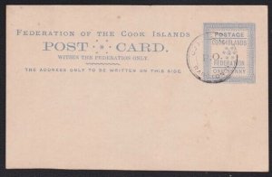 COOK IS 1890s 1d first type postcard cto  PO / RAROTONGA undated cds.......A8714