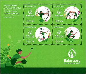 Azerbaijan Scott #1086 2015 MNH S/S of 4 Sports of European Games Baku