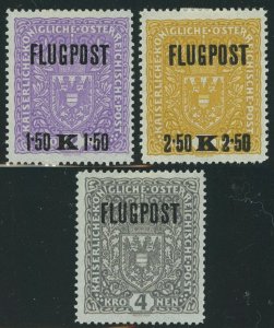 Austria #C1-C2 #C3 Flugpost Airmail Postage Stamps 1918 Mint LH