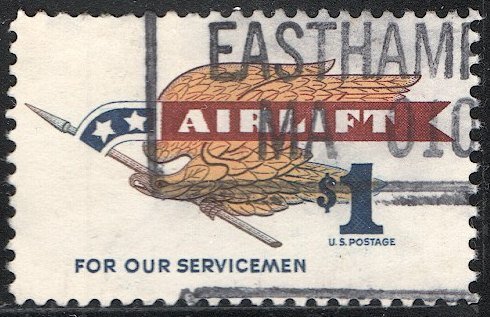 US 1968 Sc 1341 Used $1 Airlift VF - Eagle holding Pennant