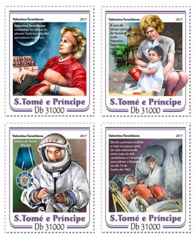 St Thomas - 2017 Valentina Tereshkova - 4 Stamp Set - ST17201a