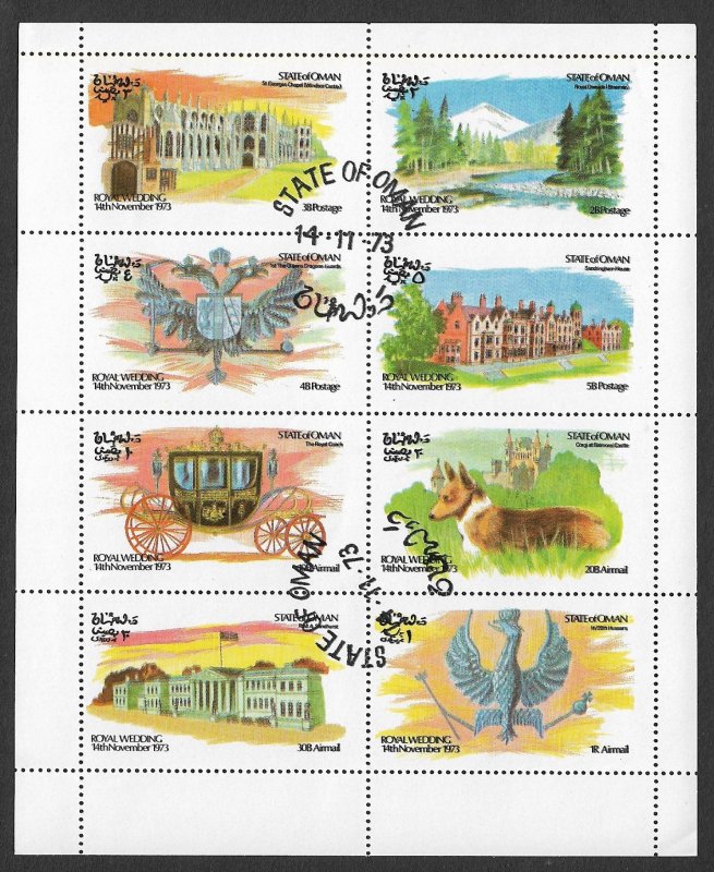 STATE OF OMAN 1973 ROYAL WEDDING Sheet of 8 Fantasy Issue Used