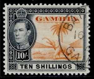 GAMBIA GVI SG161, 10s orange & black, FINE USED. Cat £18.