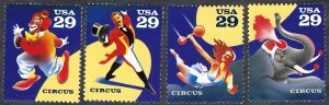 United States #2750-53 29¢ Circus (1993). Four singles. MNH