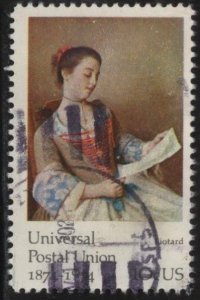 US 1533 (used, 2023 cancel) 10¢ UPU: J.E. Liotard painting, “La liseuse” (1974)