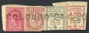 Ceylon Telegraph FOUR COLOUR FRANKING on piece