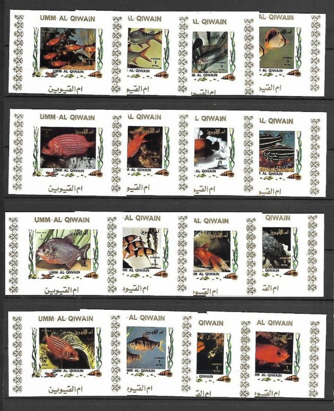 UMM AL QIWAIN 16 SETS IMPERF FISHES MARINE LIFE ( WHITE )