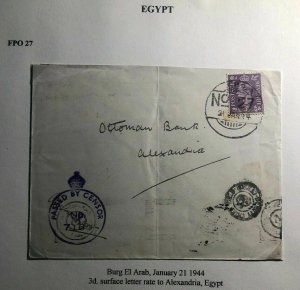 1944 Burg El Arab Egypt FPO 27 Censored Airmail Cover To Alexandria