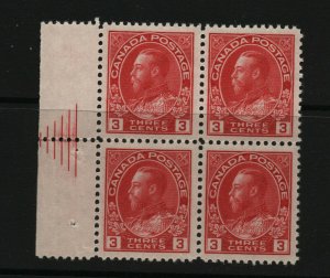 Canada #109iii VF Mint Pyramid Block - Bottom Stamps Never Hinged Top Hinged