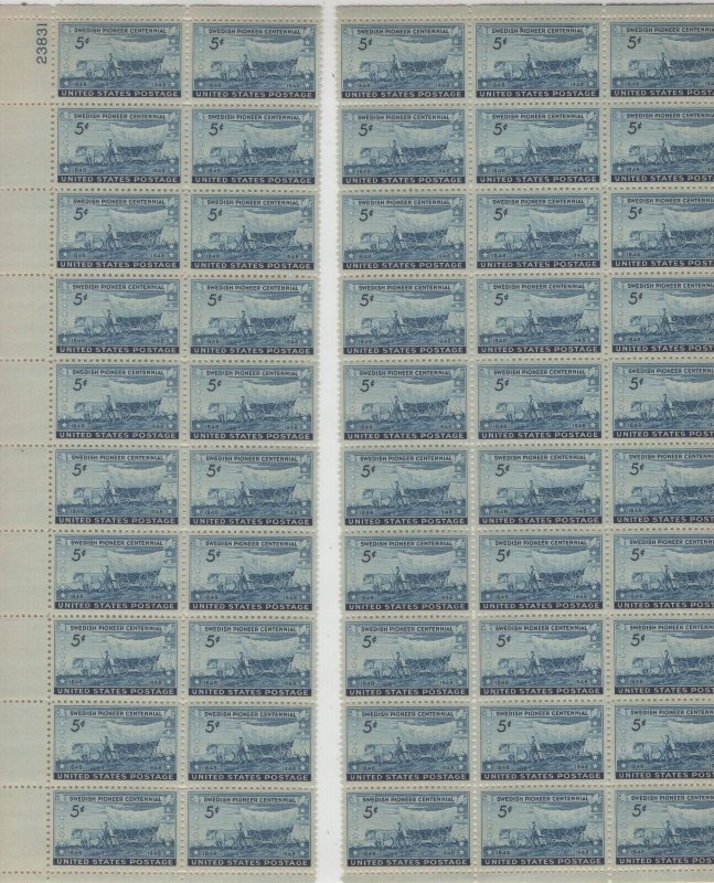 Scott 958 - Swedish Pioneer Centennial. Complete Sheet Of 50. Fault.  #02 958s50 