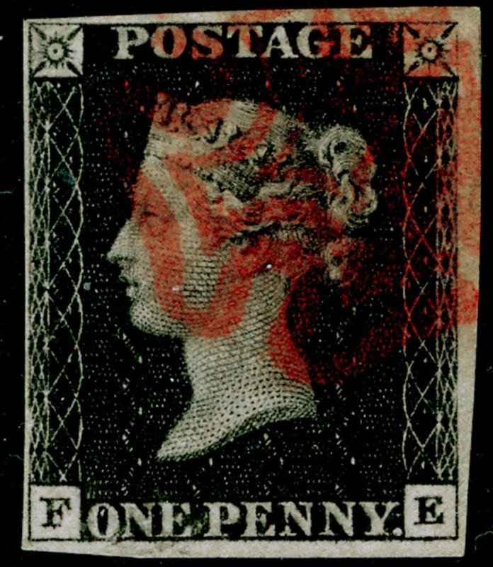 GB 1840 SG2, 1d black PLATE 8, FINE USED. Cat £550. RED MX. FE