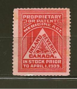 Canada FM1 1909 Medicine Act Stamp No Gum no10