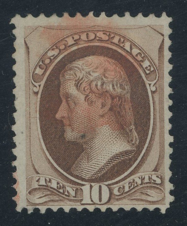 USA 150 - 10 cent Jefferson no secret mark, white wove paper - red cancel